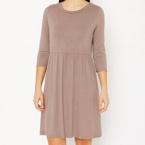 24/7 by Maurices taupe babydoll tunic mini dress womens M 3/4 sleeve soft stretc